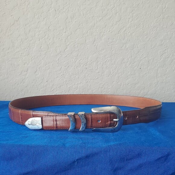 VTG Brighton Onyx Belt 38 Brown Leather Buckle Western 19407 - Picture 1 of 8